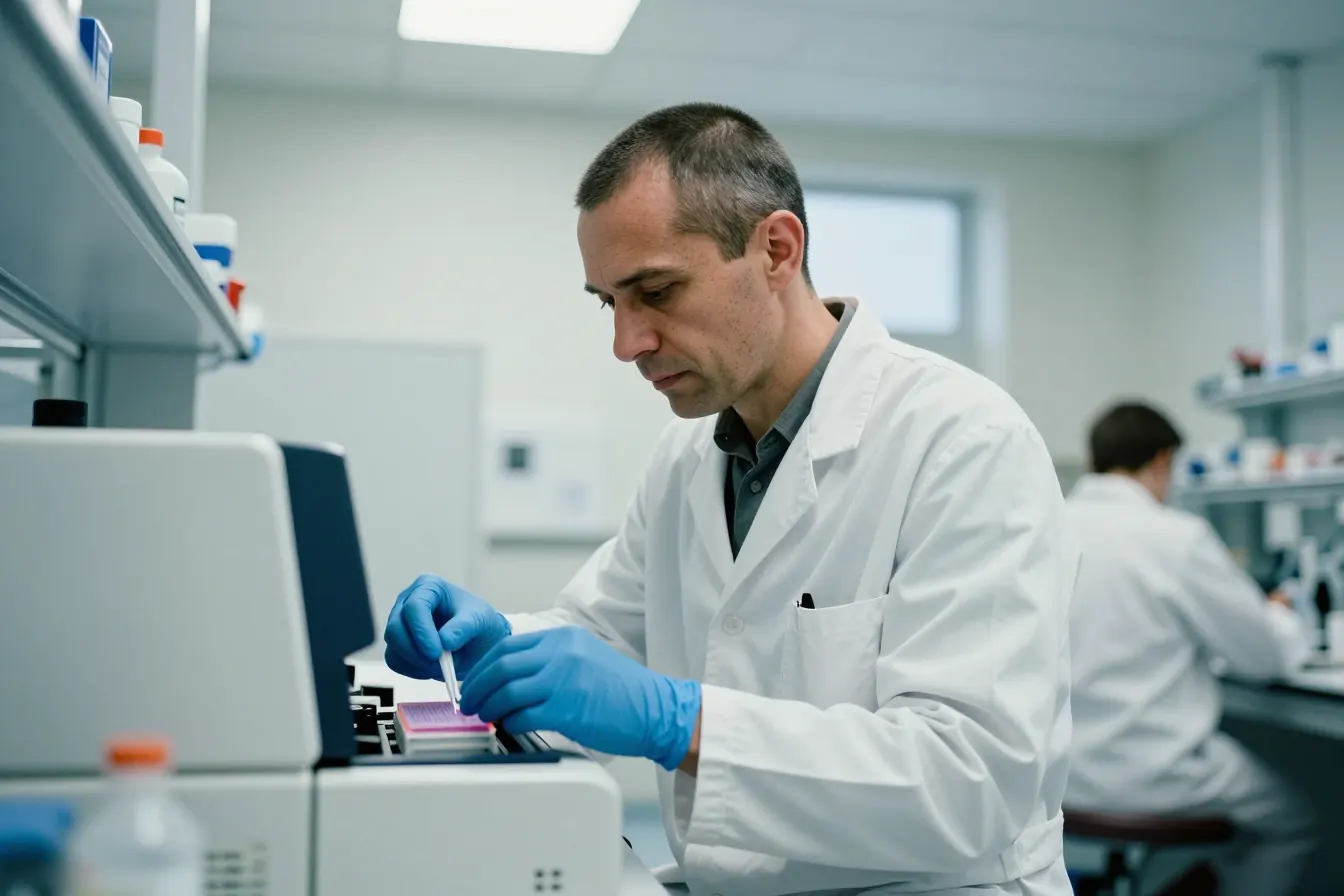 A biologist loading samples into a sequencer in the laboratory
